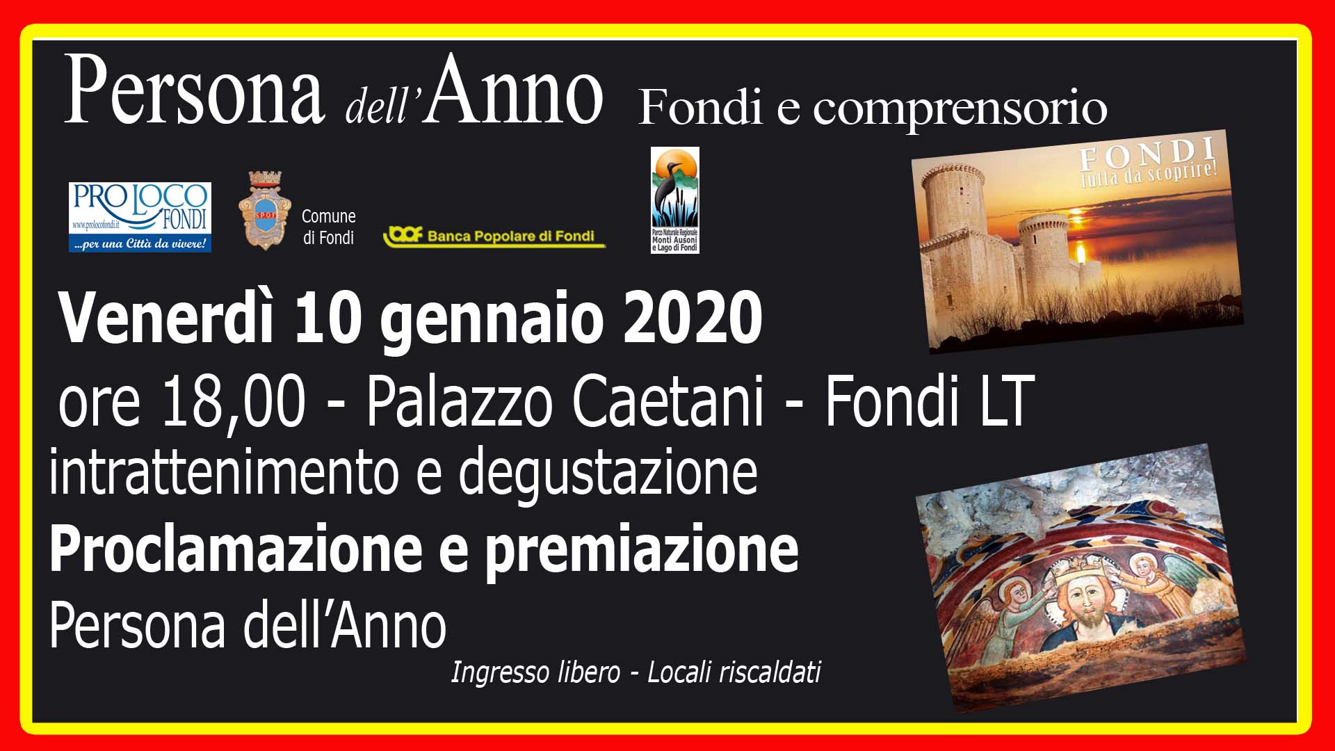 Banner persona dellanno 2019 Pro Loco Fondi 10 gennaio 2020 Evento